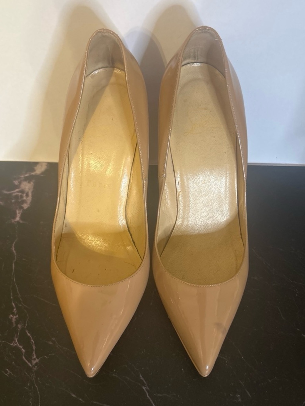 Christian Louboutin Nude Patent Pointed-Toe High Heels